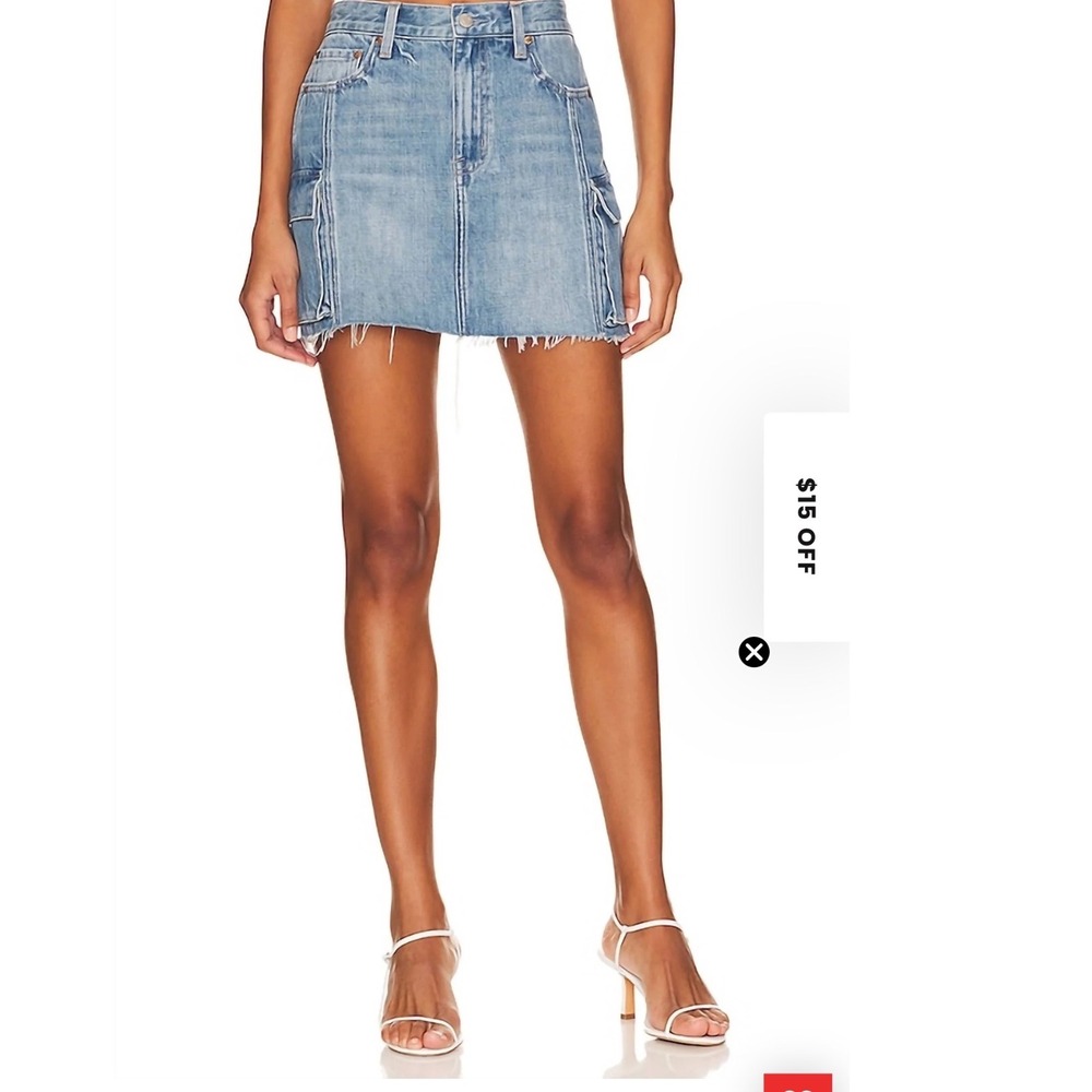 Pistola Heat Cargo‎ Denim Mini Skirt Light Wash Raw Hem Size 25